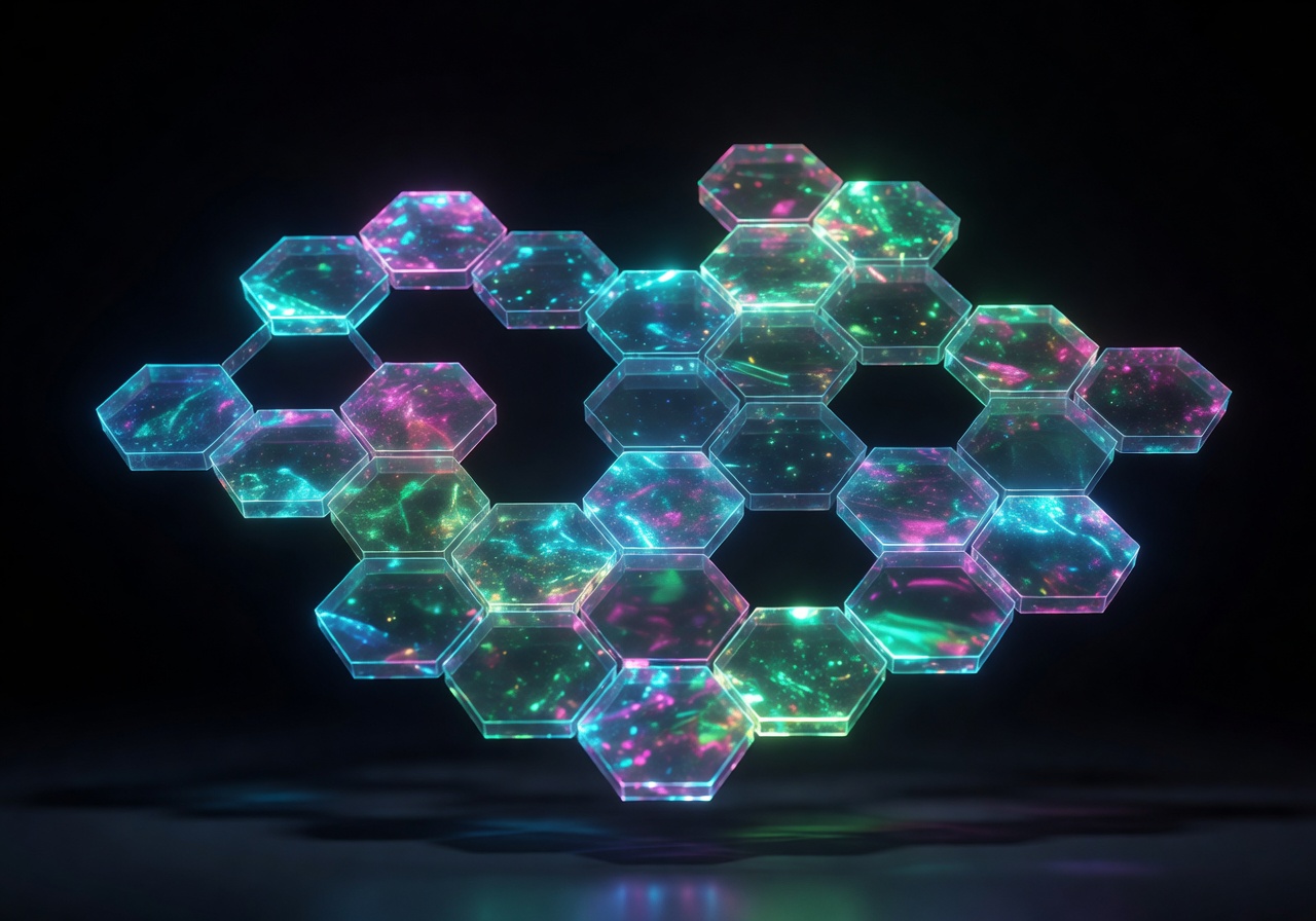 Holographic puzzle interface with glowing hexagonal elements
